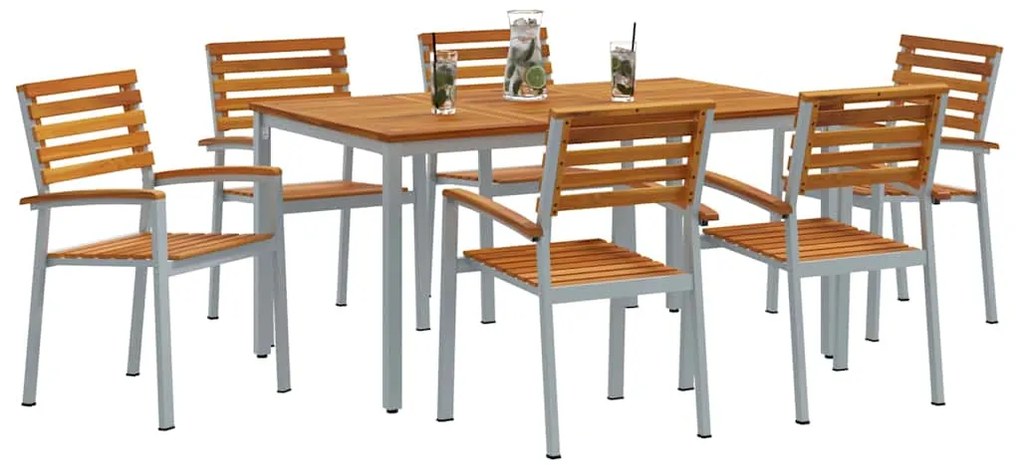 Conjunto de Jantar de 7 Peças em Madeira de Acácia e Metal