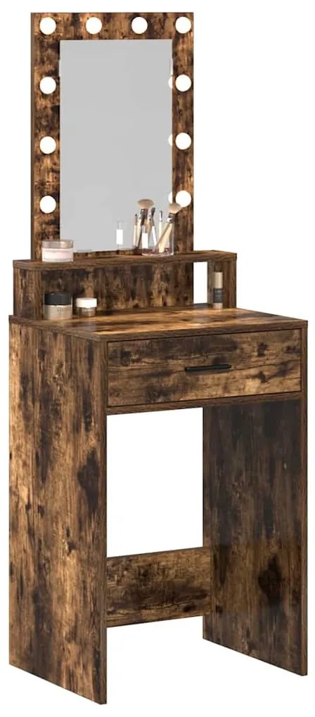 Mesa de Maquilhagem vidaXL com Luzes LED Carvalho Fumado 50x41x140 cm