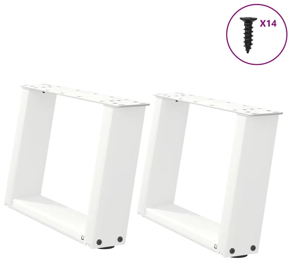 vidaXL Pés para mesa de centro em formato de U, 2 peças, branco, 40x(30-31) cm, aço