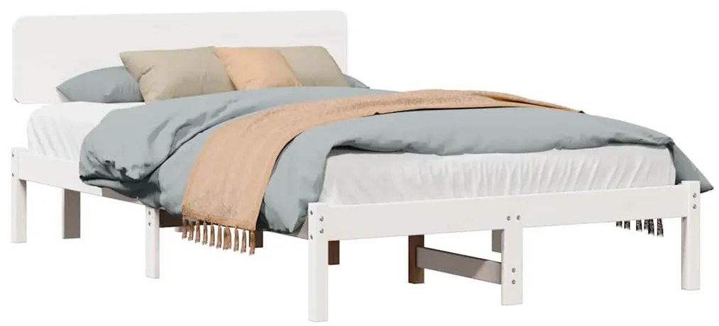 Cama com Cabeceira Branca 140 x 190 cm em Madeira de Pinho Sólido