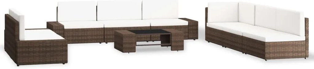 9 pcs conjunto lounge para jardim vime PE castanho
