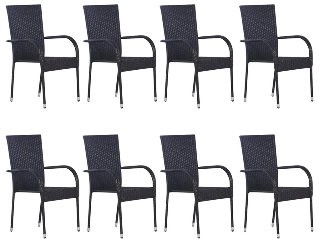 9 pcs conjunto de jantar para jardim vime PE preto