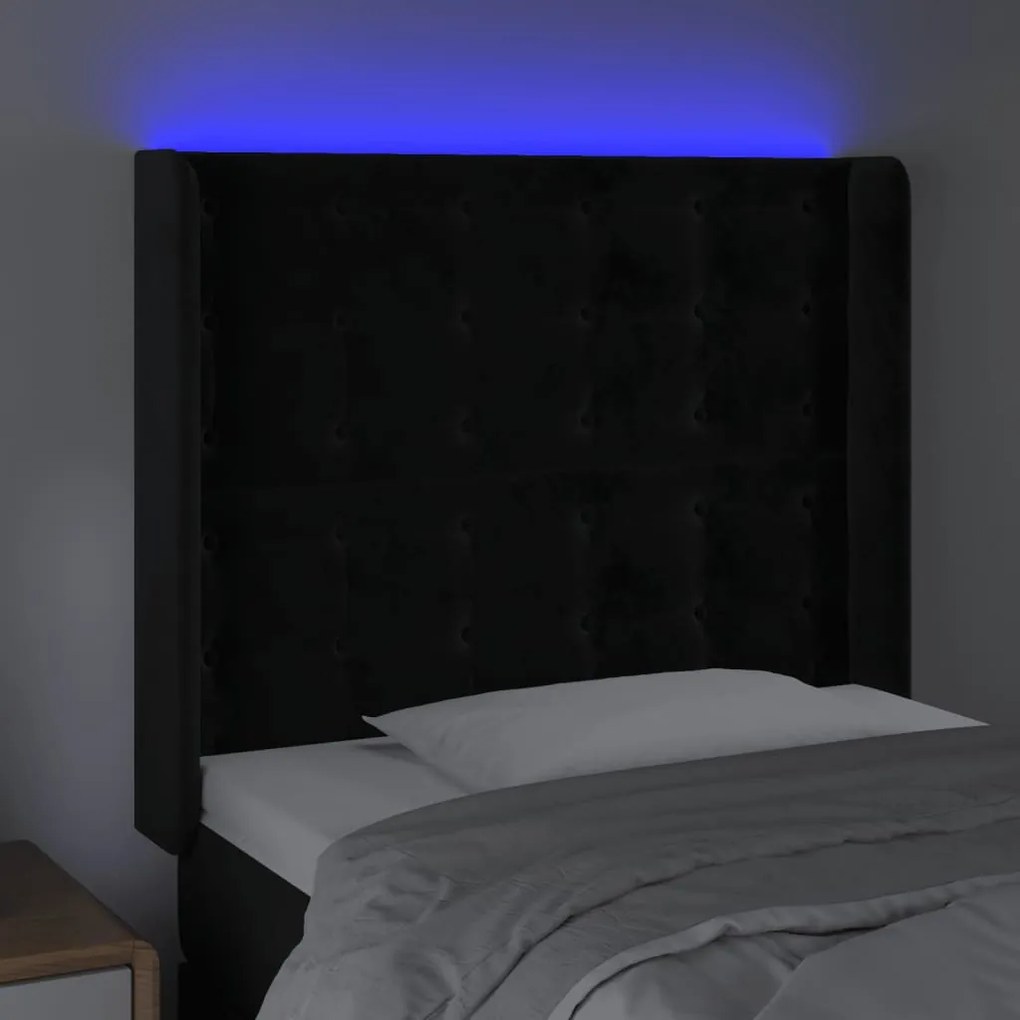 Cabeceira de cama c/ luzes LED veludo 83x16x118/128 cm preto