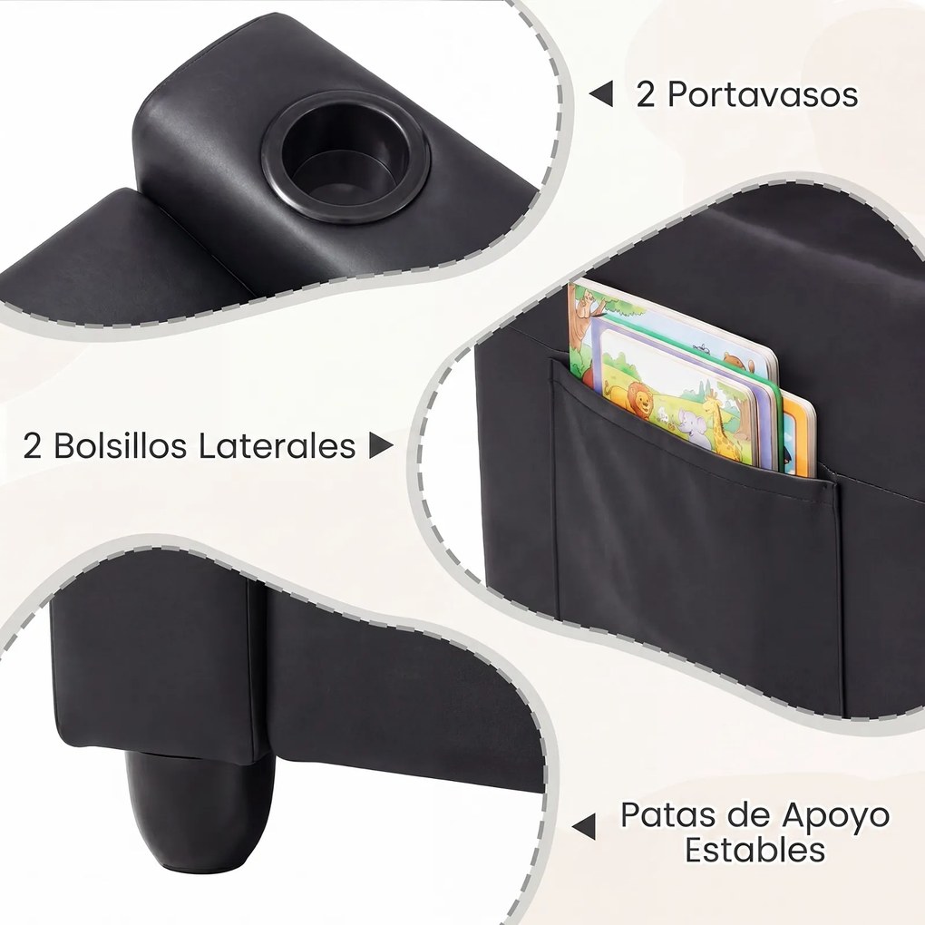Sofá Infantil Duplo Reclinável, 96 x 51,5 x 69 cm, Espuma de Alta Densidade, Preto