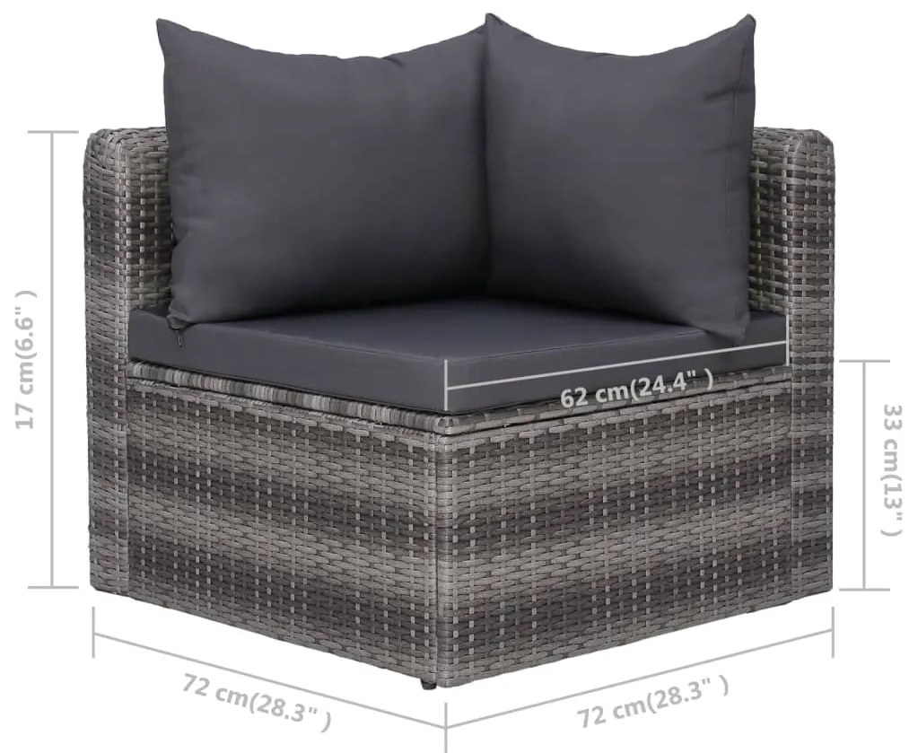 10 pcs conjunto lounge de jardim c/ almofadões vime PE cinzento