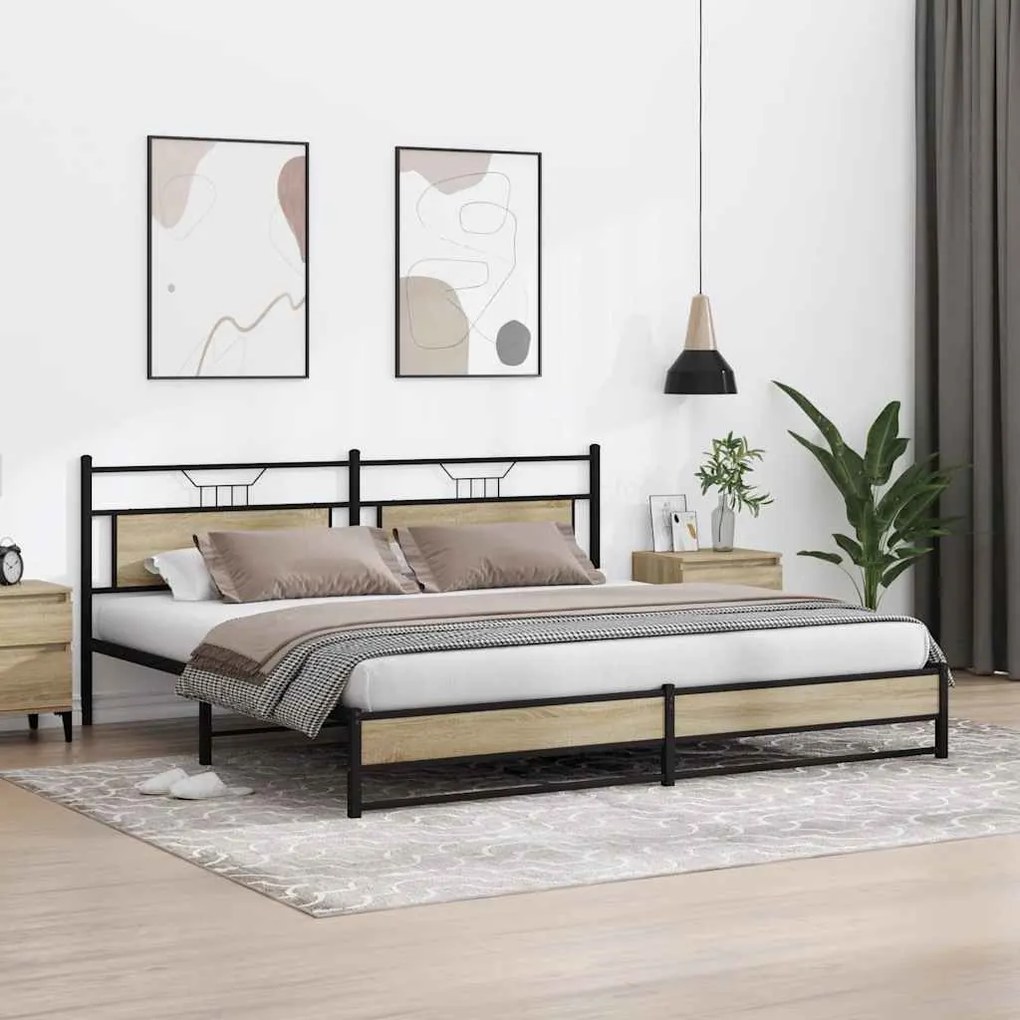 Estrutura de cama sem colchão 200x200cm metal carvalho sonoma