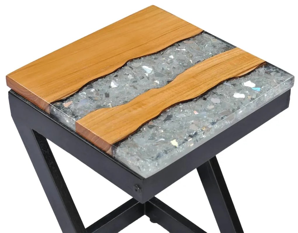 Mesa de centro 30x30x50 cm madeira de teca maciça e poliresina