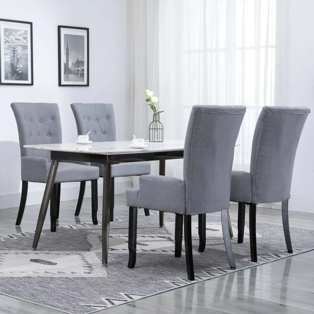 vidaXL Cadeiras jantar c/ apoio de braços 4 pcs tecido cinzento-claro