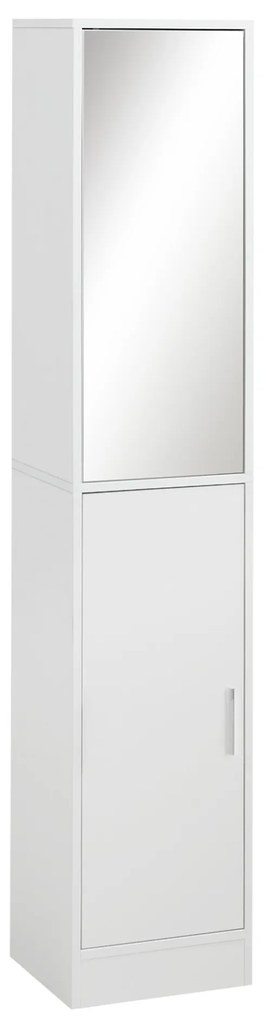 Kleankin Coluna Casa de Banho com Espelho Móvel Alto Casa de Banho com 2 Portas e Prateleiras Interiores Ajustáveis Multiúso para Cozinha Sala de Estar 32x28x162cm Branco