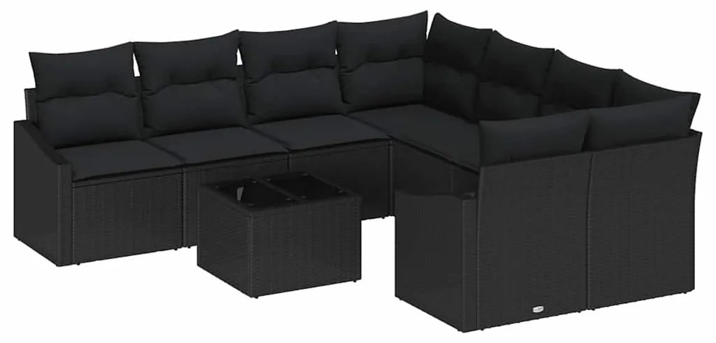 Conjunto de Jantar de Jardim com 9 Peças e Almofadas em Rattan Preto