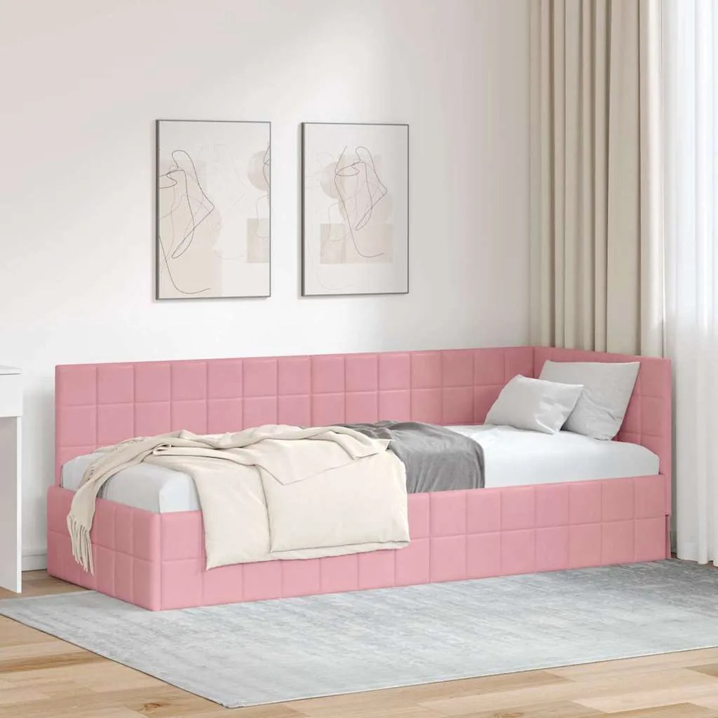 vidaXL Estrutura de Cama de Canto Rosa 80 cm x 200 cm Veludo