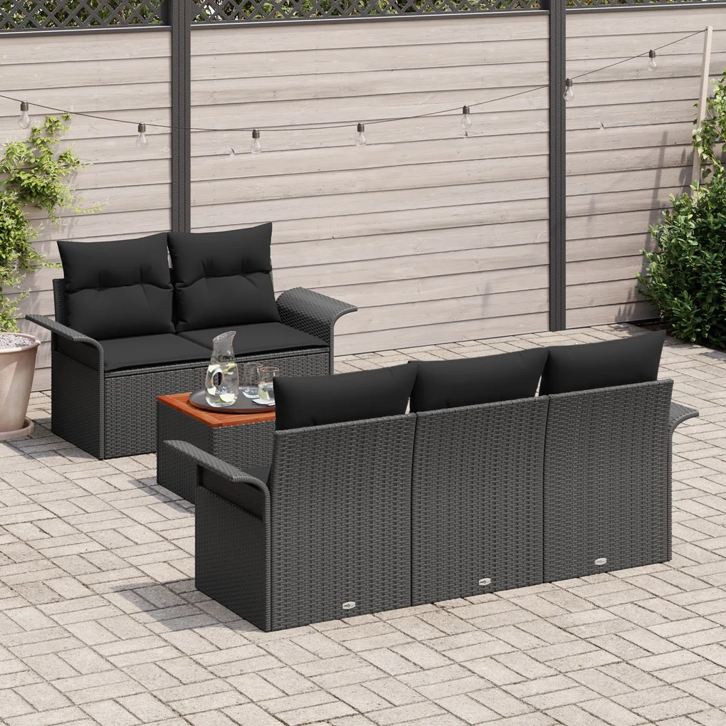 Conjunto de Sofá de Jardim vidaXL 6 Peças com Almofadas Preto Rattan S