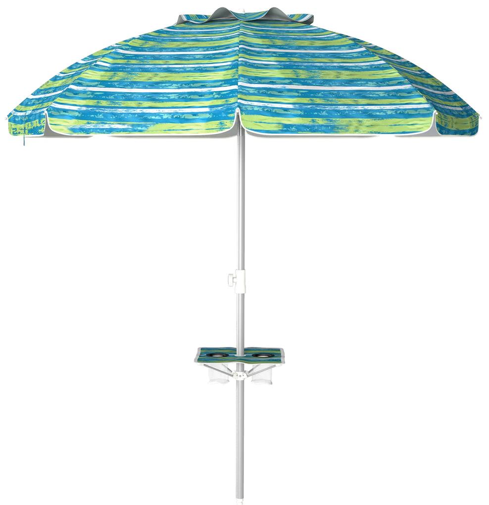 Outsunny Guarda sol de Praia Ø190x215 cm com Inclinação de 45° e Altura Ajustável Mesa com Porta-Copos Impermeável Multicolor | Aosom Portugal