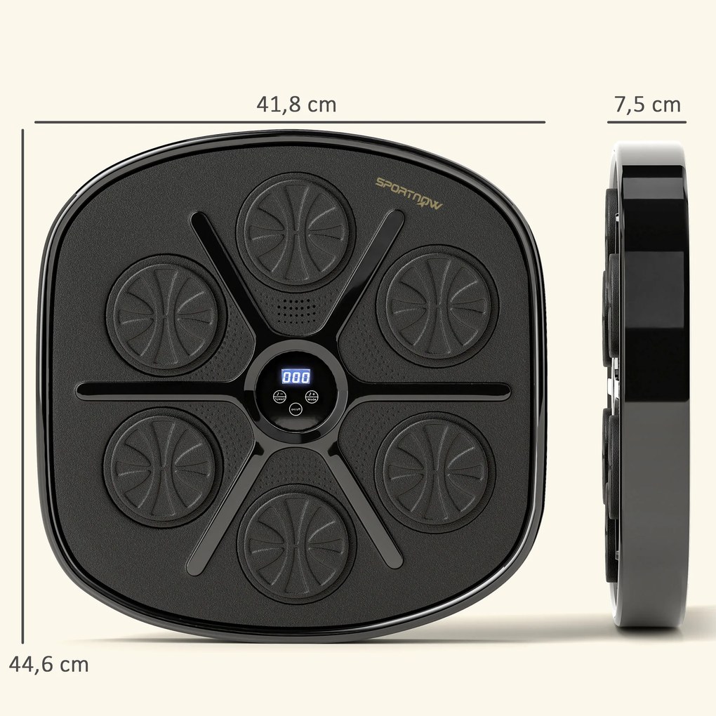 Máquina de Boxe Musical com 9 Modos de Velocidade Luvas e Conexão Bluetooth Luzes LED 41,8x44,6x7,5 cm Preto