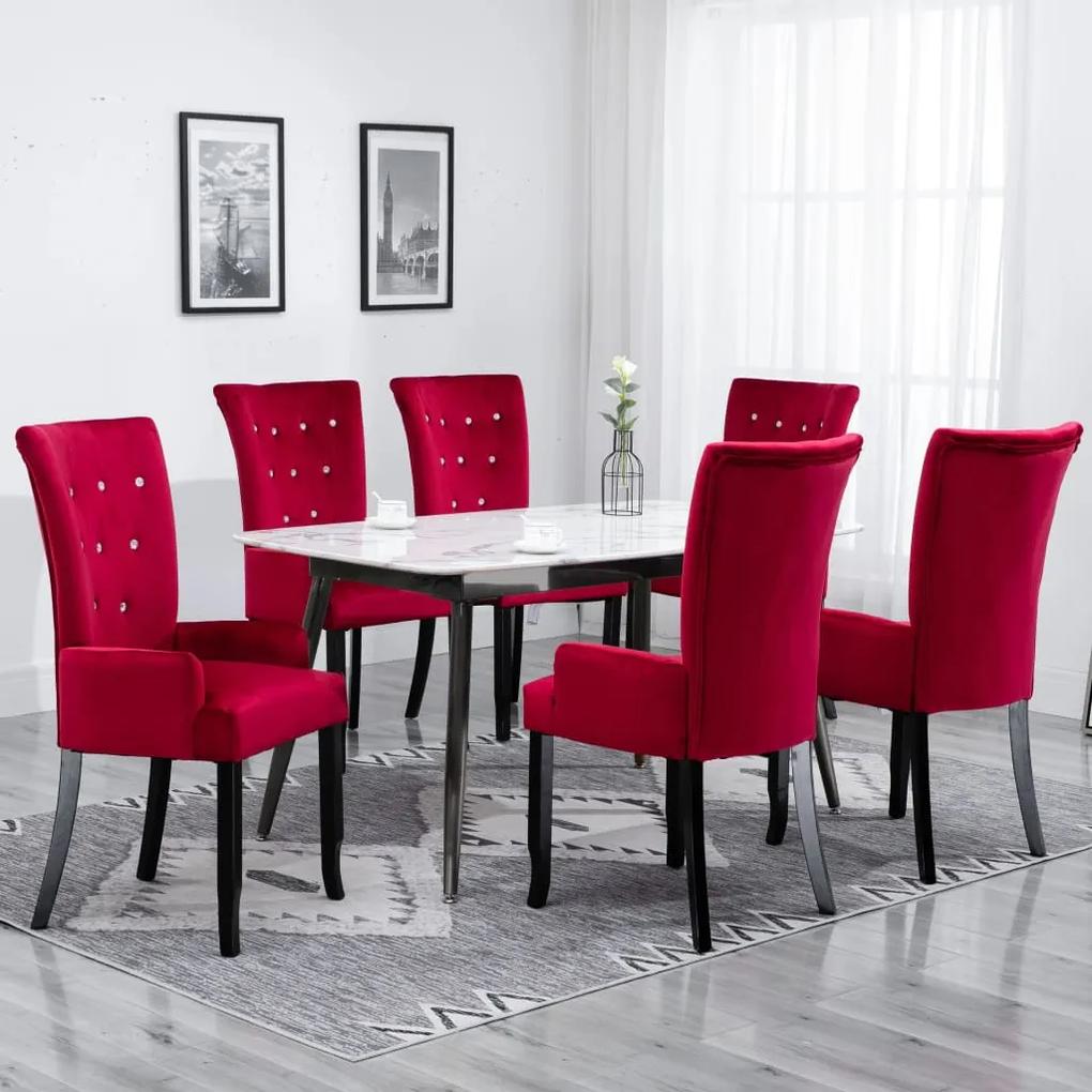 Cadeira de jantar com apoio de braços 6 pcs veludo vermelho