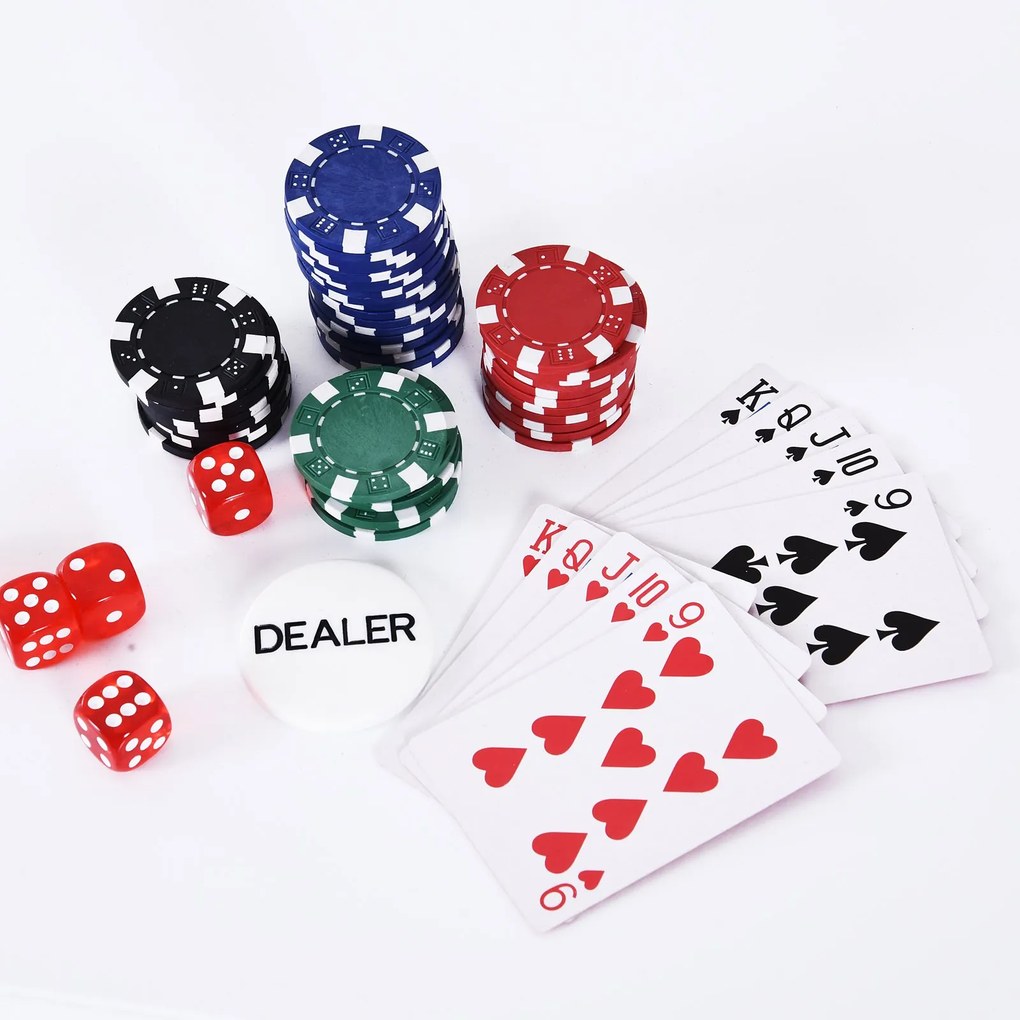 Mala de Pôquer Profissional com 200 Fichas Jogo de Pôquer Casino com Maleta de Alumínio 5 Dados 2 Baralhos de Cartas e 1 Ficha de Dealer 29,5x20,5x6,5