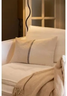 Almofada Retangular 40x60 Cm De Algodão Louisa Preto - Crema Linho - Sklum