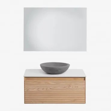 Conjunto De Móveis De Banheiro Em Madeira Tedrik Ash Castanho Fresno & Cimento Cinzento Redondo Ø40 Cm Tarsis & Led Retangular - Sklum