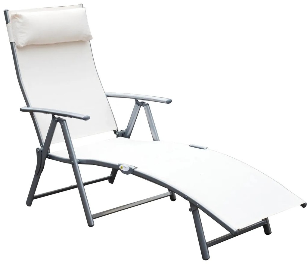 Outsunny Espreguiçadeira Dobrável de Jardim com Encosto Ajustável em 7 Posições Apoio para a Cabeça 137x63,5x100,5cm Creme