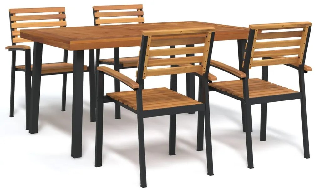 vidaXL Conj. jantar p/ jardim 5 pcs madeira de acácia maciça e metal