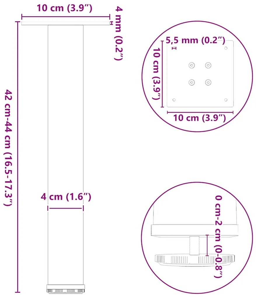 Pés para mesa de centro 4 peças, preto, 42-44 cm, aço