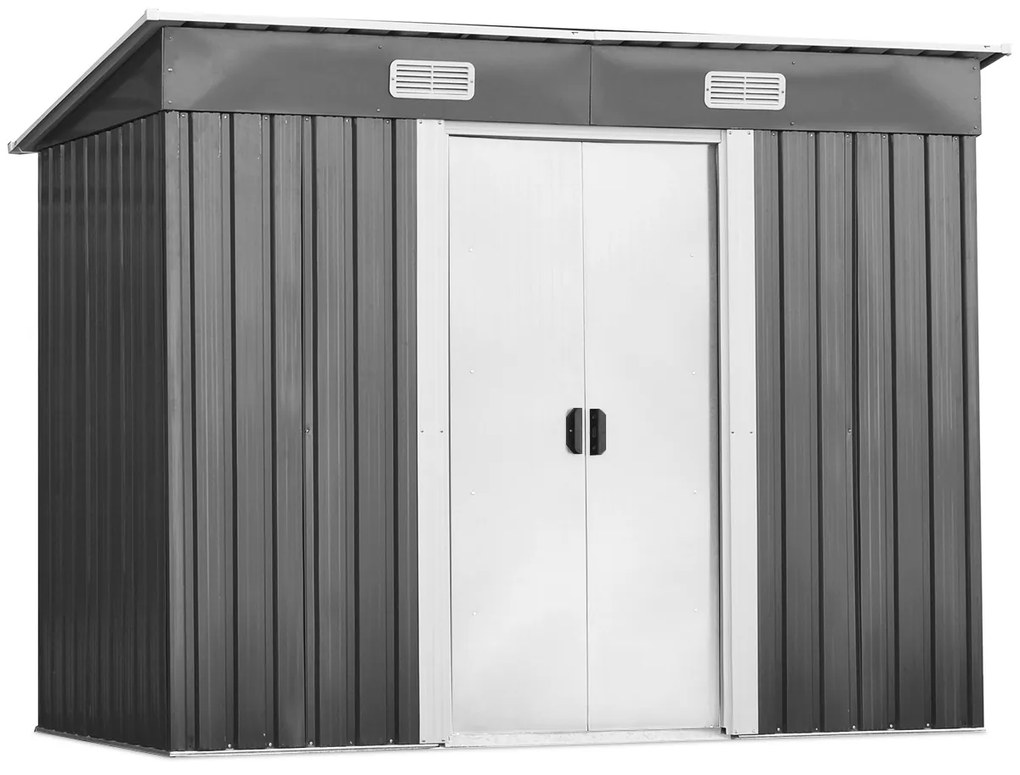 Abrigo Barracão de Jardim com 2 Portas Caixa de Armazenamento 238 x 131 x 181 cm Cinzento