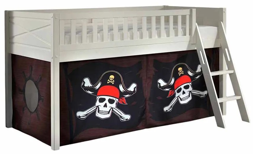 Conjunto cama alta Infantil SCOTT + cortina de brincar PIRATA DAS CARAIBAS Branca