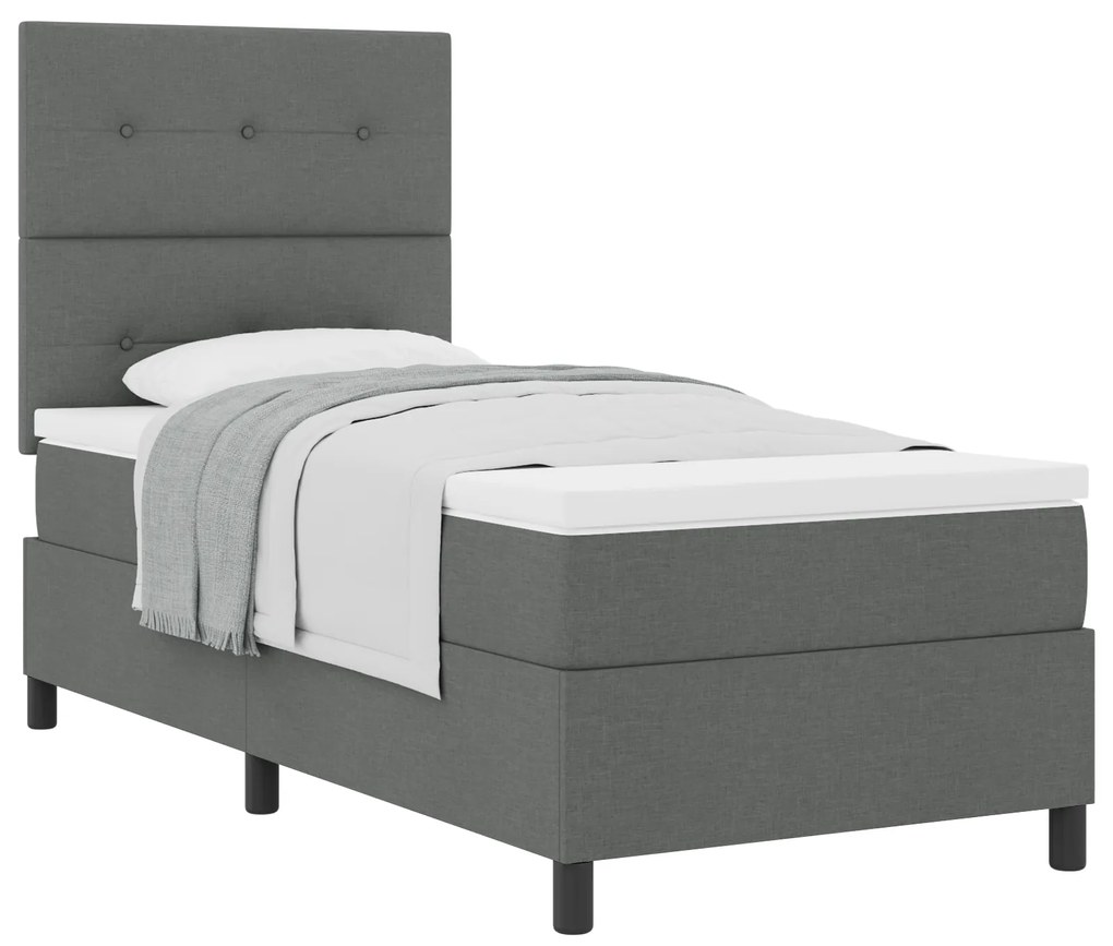 Cama Box Spring com Colchão Cinza Escuro 90x200 cm Tecido