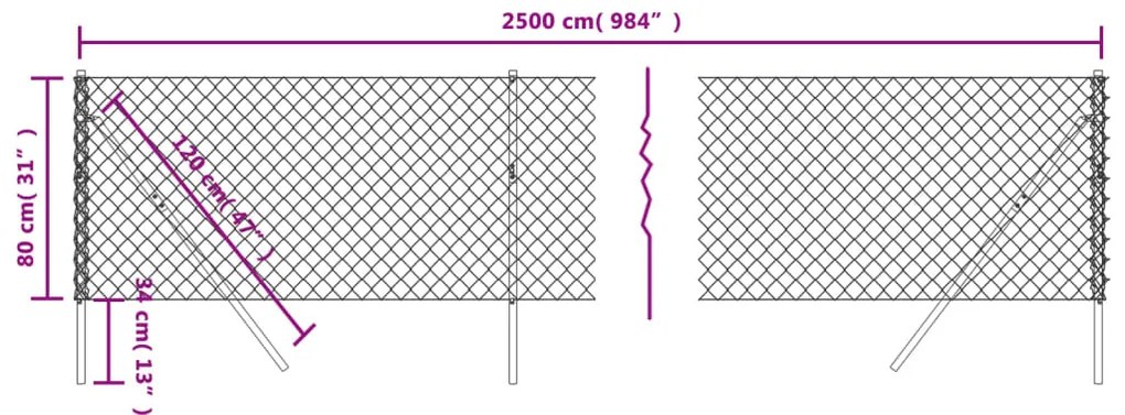 Cerca de arame 0,8x25 m verde