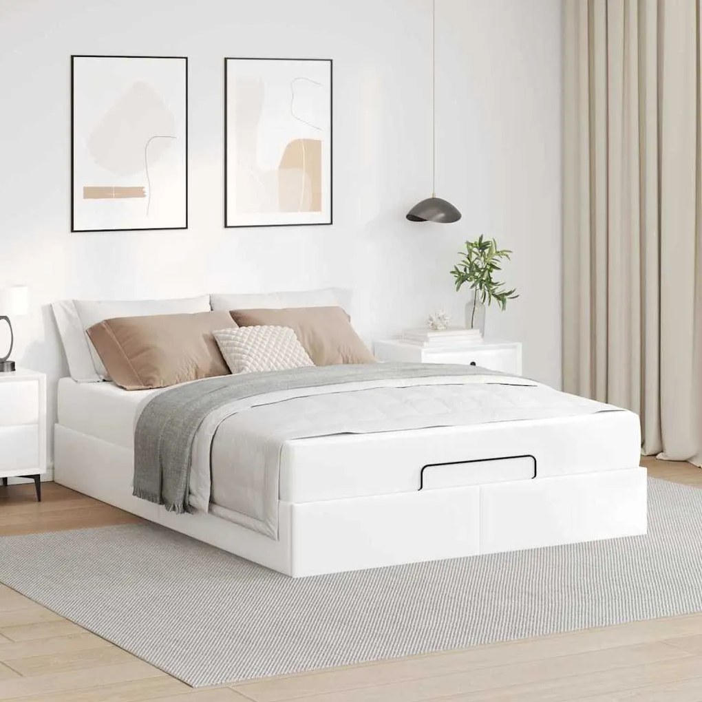vidaXL Estrutura de cama com colchão Outros Branco Puro 140 x 200 cm