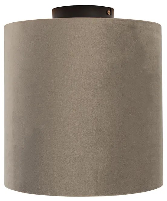Candeeiro de teto com abajur em veludo taupe com dourado 25 cm - Combi Preto Country / Rústico