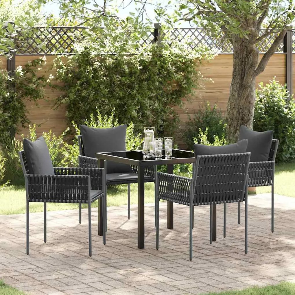 Conjunto de Jantar de Jardim 5 Peças com Almofadas e Cadeiras de Poli