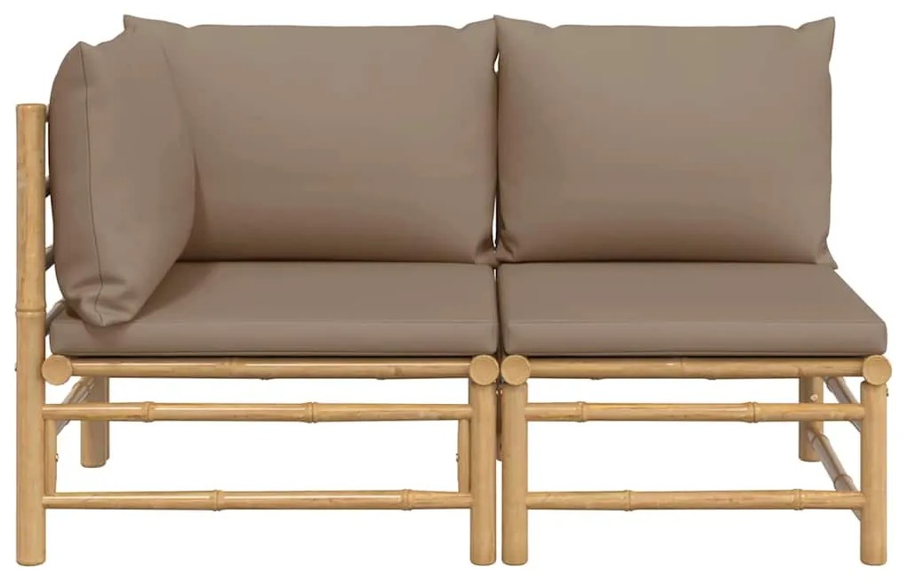 2 pcs conj. lounge jardim bambu almofadões cinzento-acastanhado