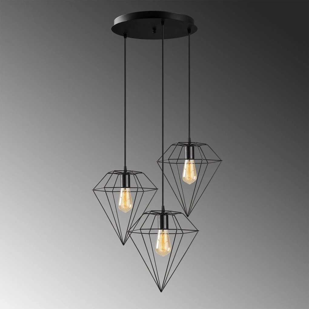 Candeeiro Suspenso Elmas – Preto – Diâmetro 50 cm, Altura 133 cm