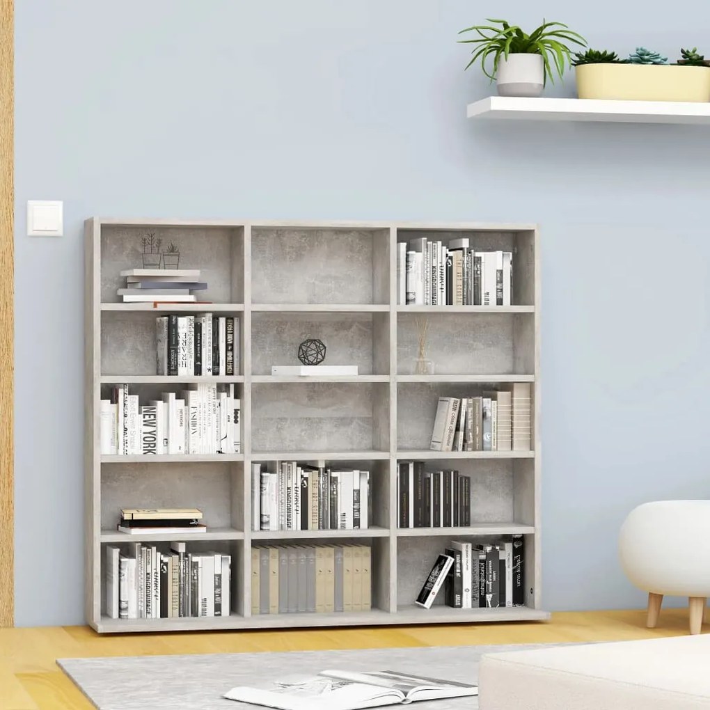 801791 vidaXL Armário para CD 102x23x89,5 cm contraplacado cinzento cimento