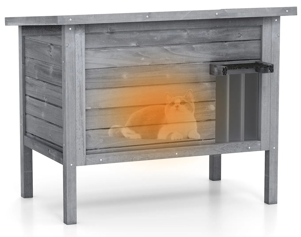 Casa para gatos de madeira para inverno ao ar livre com isolamento de espuma e telhado cinzento