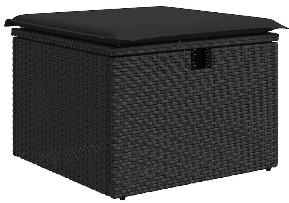 7 pcs conjunto de sofás p/ jardim c/ almofadões vime PE preto