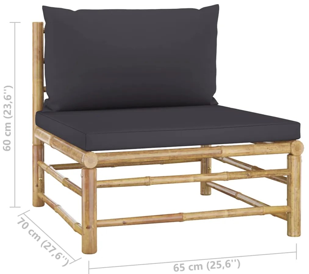 6 pcs conj. lounge jardim em bambu c/ almofadões cinza-escuro