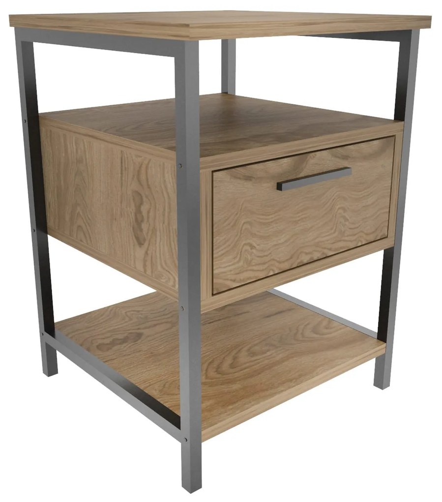 Mesa de Cabeceira Alba - Preto Carvalho - 45x45x61,8 cm