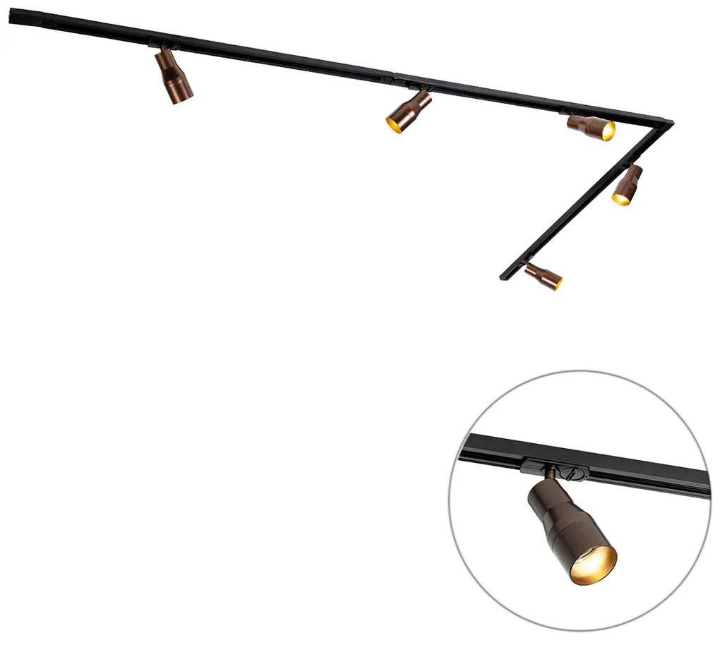 Sistema de iluminação de trilho moderno com 5 focos bronze escuro 1-fase - Iconic Kohua Moderno