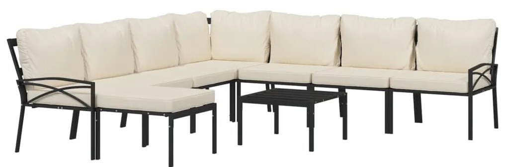 9 pcs conjunto lounge de jardim aço c/ almofadões areia