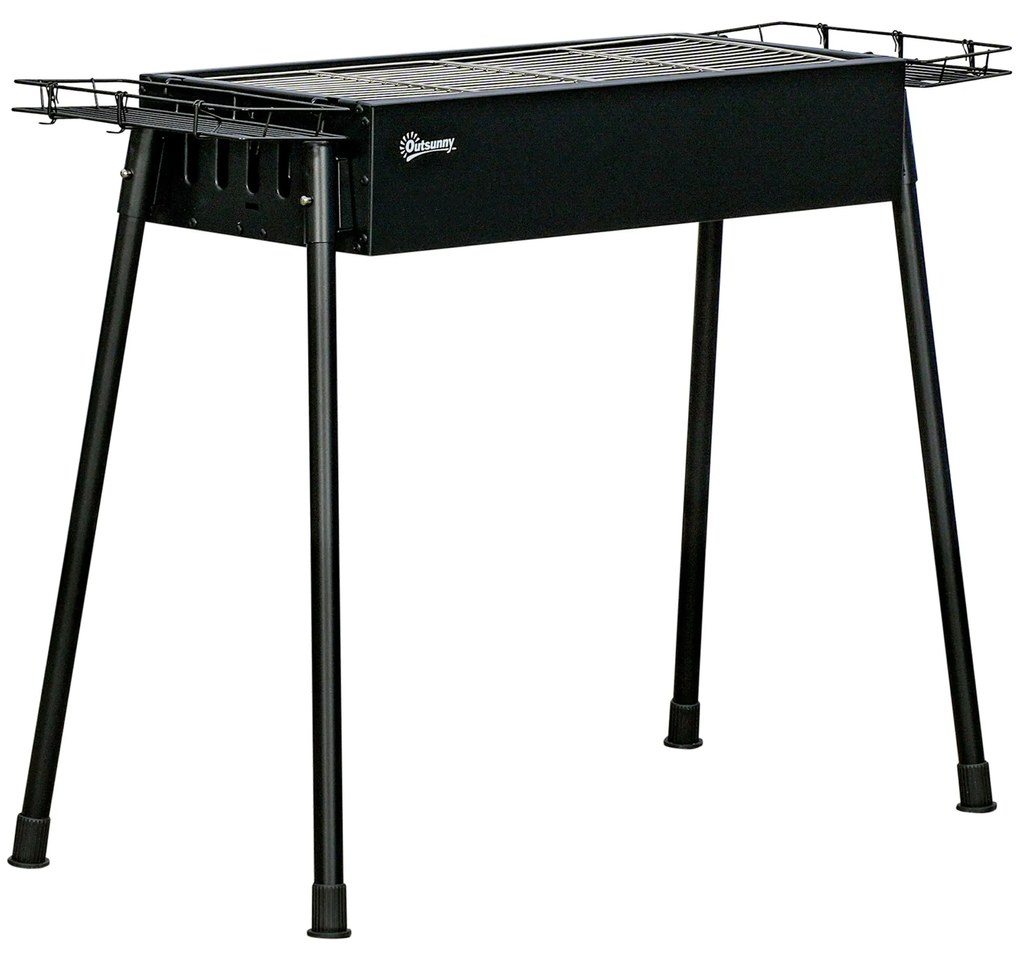 Outsunny Barbecue a Carvão com 2 Grelhas de Aço Inoxidável Portátil com 2 Prateleiras para Temperos com Ganchos 77x30x70 cm Preto