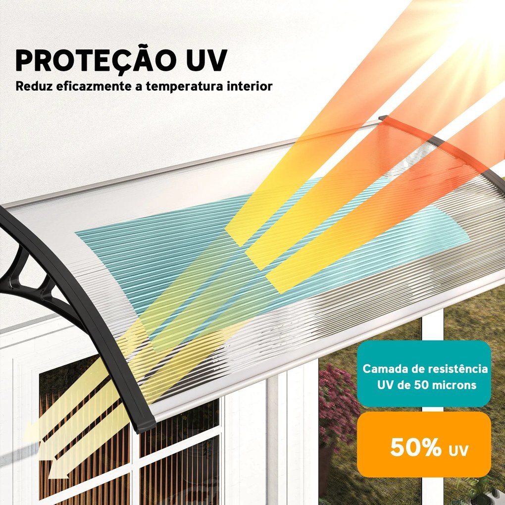 Marquise para Portas e Janelas 110x60 cm com Painéis de Policarbonato e Barras de Alumínio Transparente
