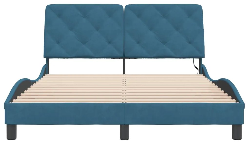 Estrutura de cama c/ luzes LED 140x190 cm veludo azul