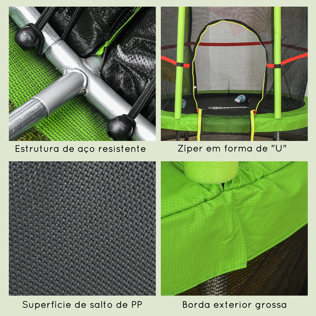 HOMCOM Trampolim Infantil Ø107 cm Trampolim para Crianças de 3-6 Anos com Rede de Segurança Carga 45 kg para Interior Ø140x160 cm Verde
