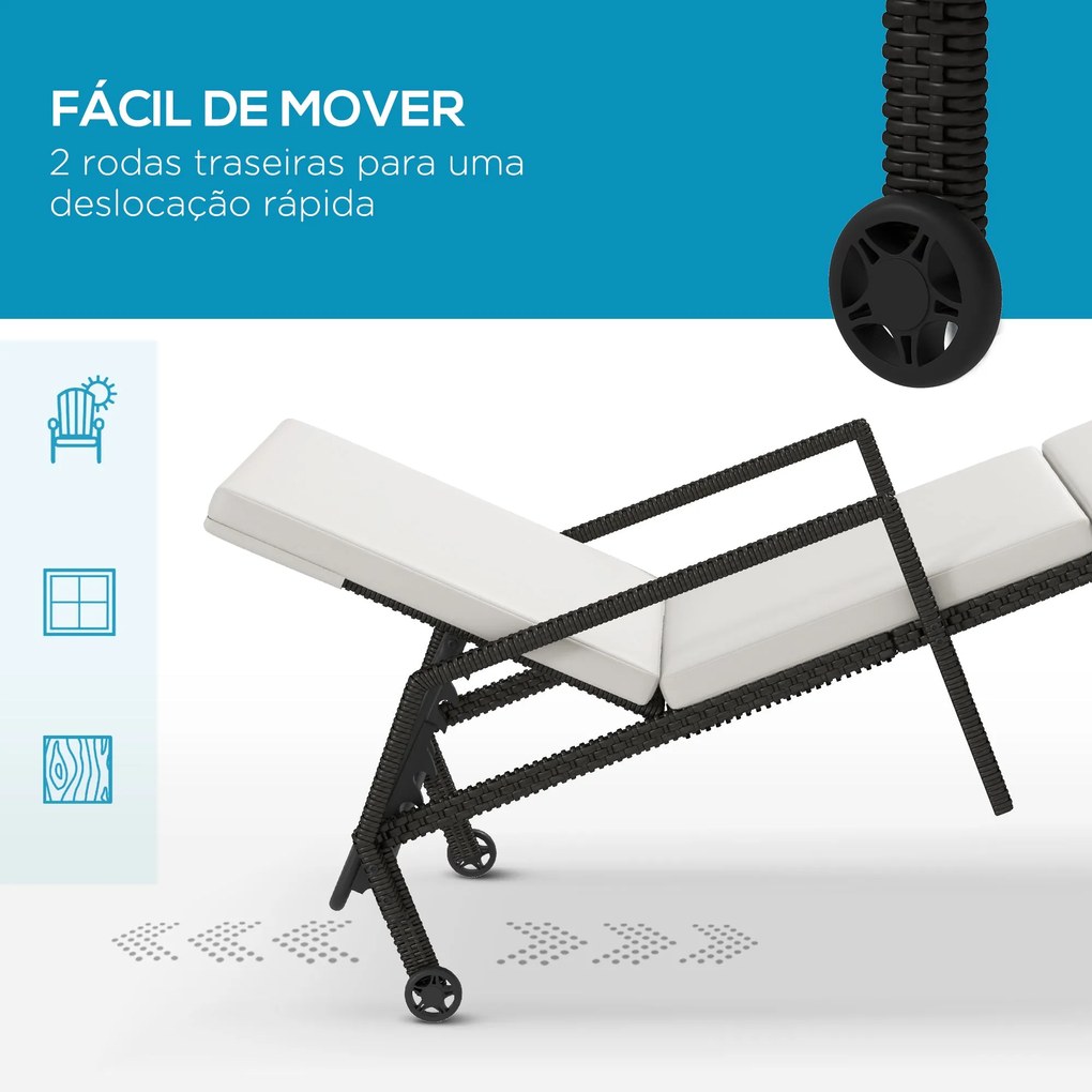 Espreguiçadeira de Vime Chaise Longue de Jardim com Encosto Ajustável