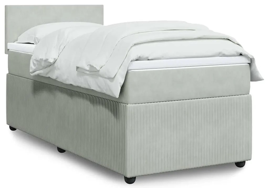 Cama com molas/colchão 90x200 cm veludo cinza-claro