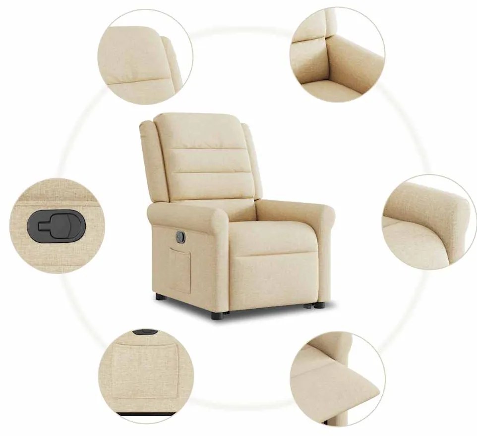 Poltrona reclinável elevatória tecido cor creme