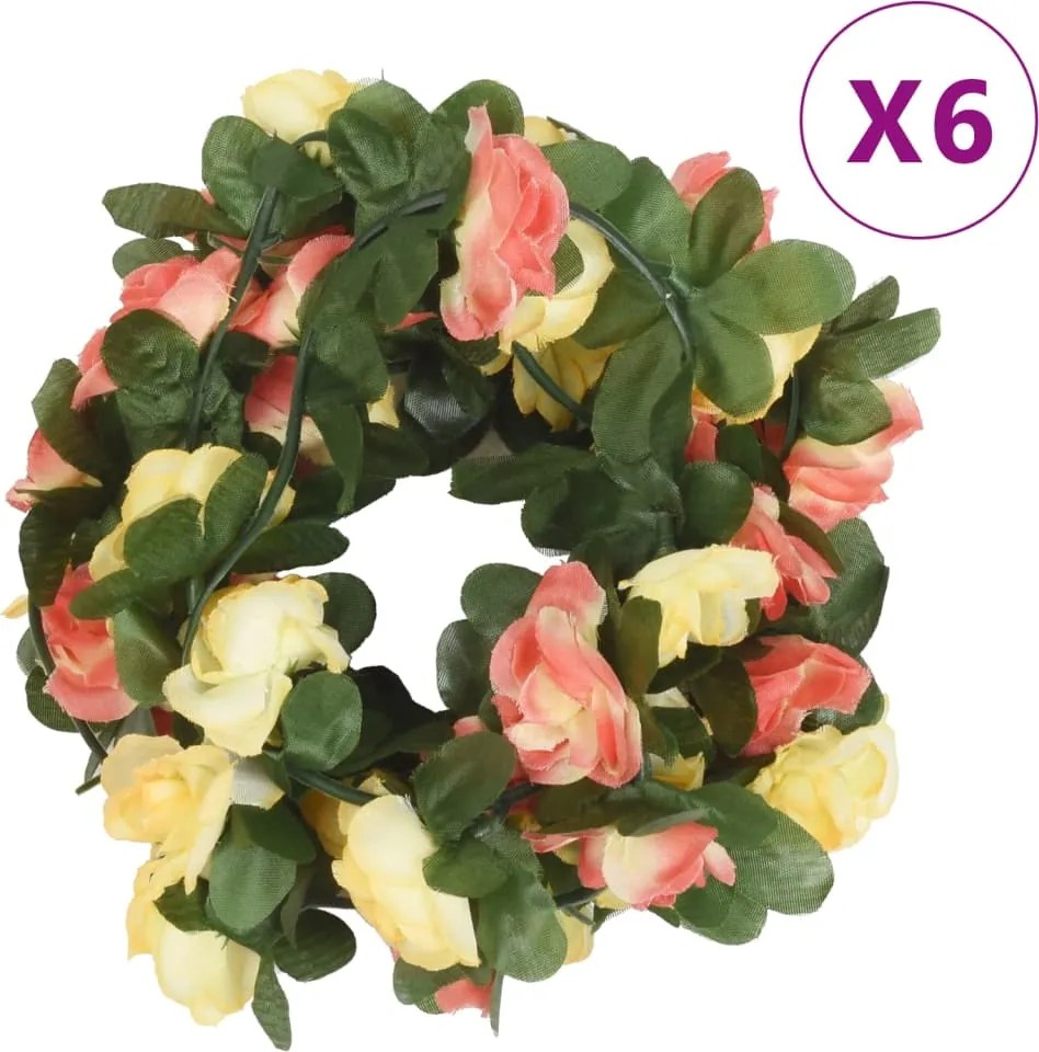 vidaXL Grinaldas de flores 6 pcs 250 cm vermelho pôr-do-sol