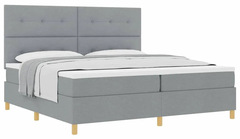 Cama Box Spring com Colchão Cinza Claro 200x200 cm Tecido